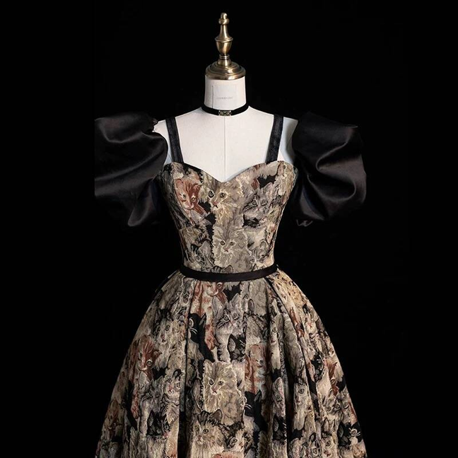 Sexy Ball Gown Straps Black Floral Prom Dress Inspiration Long Party Formal Prom Dresses AU220