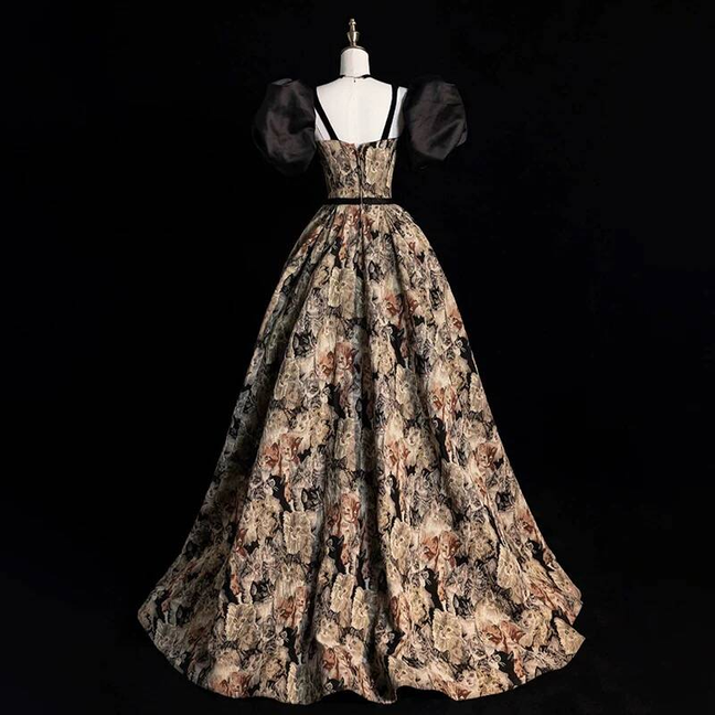 Sexy Ball Gown Straps Black Floral Prom Dress Inspiration Long Party Formal Prom Dresses AU220