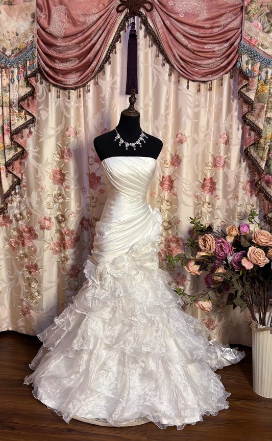 Retro Mermaid Strapless Satin 70s White Fitted Corset Long Wedding Dress Bride Gowns Brides Dresses AU220