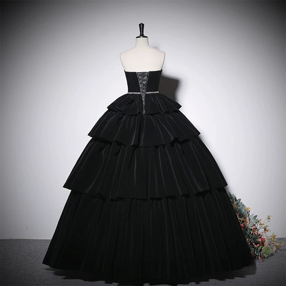 Black Quinceanera Dresses Ball Gown Strapless Velvet Birthday Prom Gowns Vestidos De 15 Anos Formal Party Long Sweet 16 Dress AU221