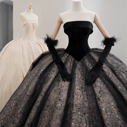 Black Quinceanera Dresses Ball Gown Strapless Velvet Prom Gowns Vestidos De 15 Anos Formal Party Long Sweet 16 Dress AU225