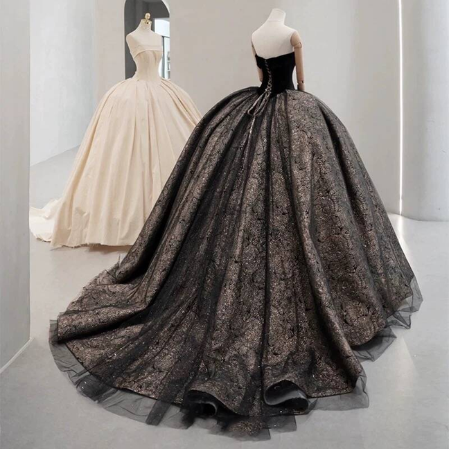 Black Quinceanera Dresses Ball Gown Strapless Velvet Prom Gowns Vestidos De 15 Anos Formal Party Long Sweet 16 Dress AU225