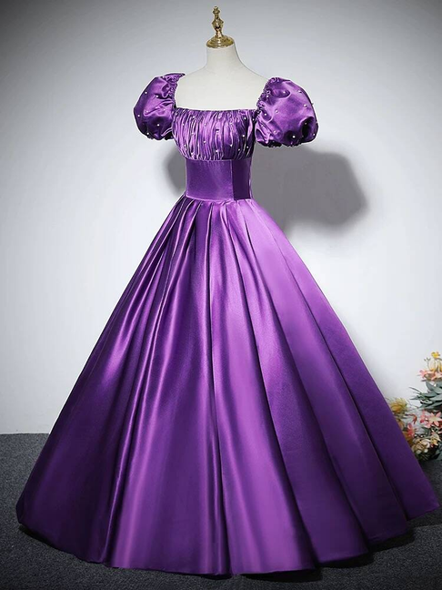 Charmante robe de bal à col carré en satin raisin, robe de bal d'inspiration princesse, robe de remise de diplôme AU227