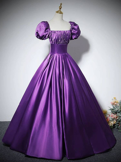 Charmante robe de bal à col carré en satin raisin, robe de bal d'inspiration princesse, robe de remise de diplôme AU227