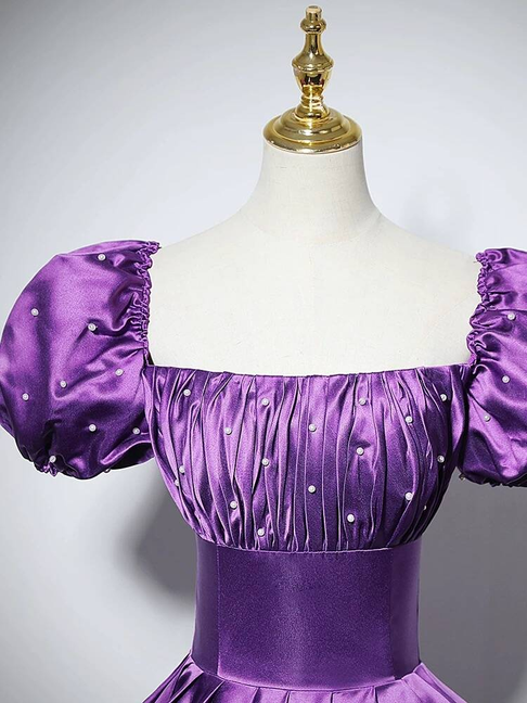 Charmante robe de bal à col carré en satin raisin, robe de bal d'inspiration princesse, robe de remise de diplôme AU227