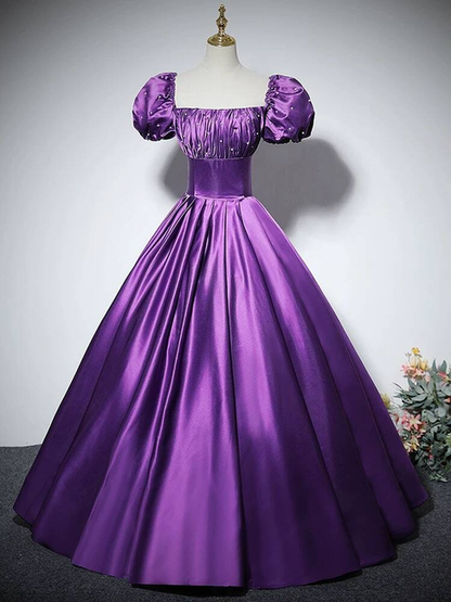 Charmante robe de bal à col carré en satin raisin, robe de bal d'inspiration princesse, robe de remise de diplôme AU227