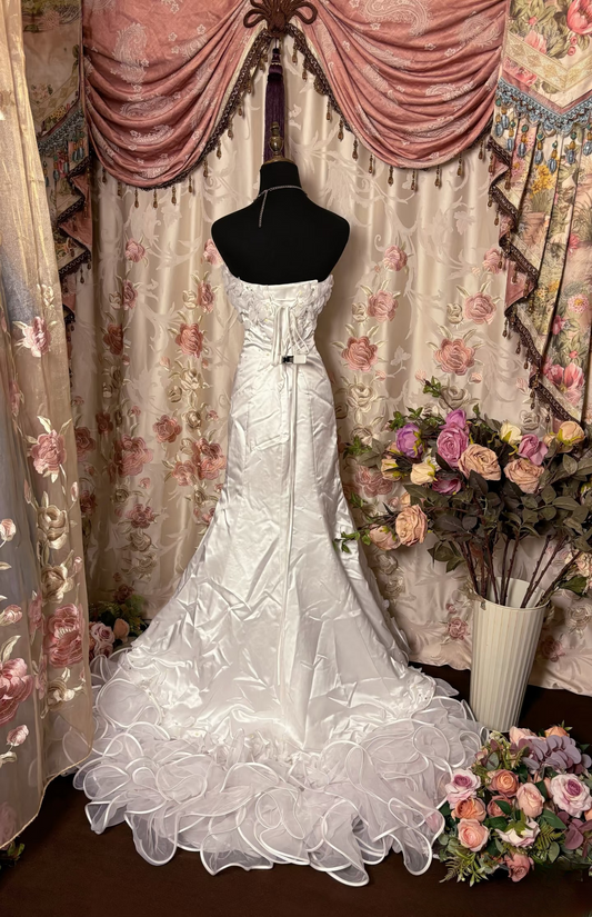 Retro Mermaid Sweetheart Satin 80s White Fitted Corset Long Wedding Dress Bride Gown Brides Dresses AU227