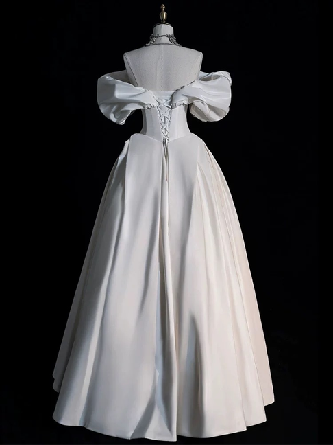 Modest Ball Gown Off The Shoulder Satin Wedding Dress With Sleeves Fairytale Autumn Wedding Dresses AU228