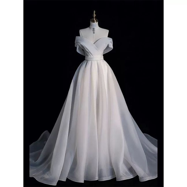 Robe de mariée blanche modeste à épaules dénudées et manches, style conte de fées, pour l'automne, AU229