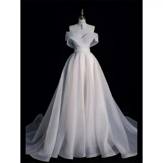 Modest Ball Gown Off The Shoulder White Wedding Dress With Sleeves Fairytale Autumn Wedding Dresses AU229