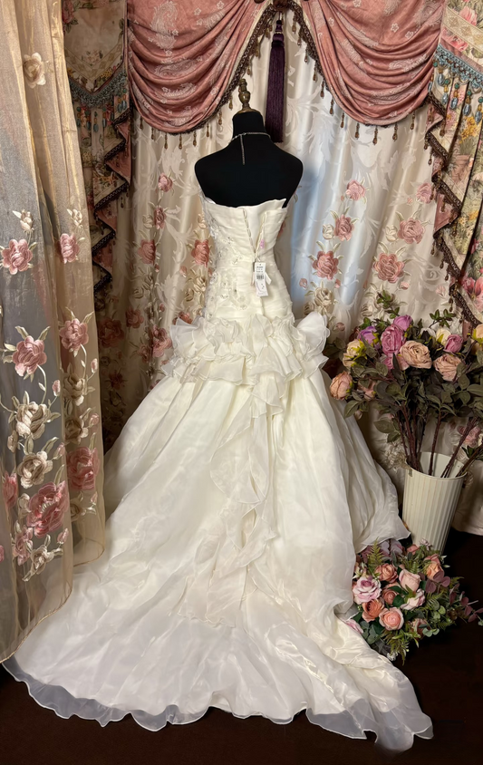 Retro Mermaid Strapless Organza 70s White Fitted Long Wedding Dress Bride Gown Brides Dresses AU230