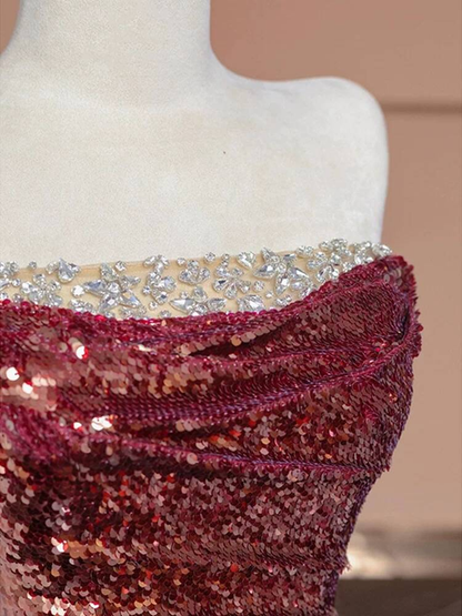 Robe de bal longue rose à paillettes, style sirène, sans bretelles, tenue de soirée pour 20e anniversaire, robe de remise de diplôme, AU233