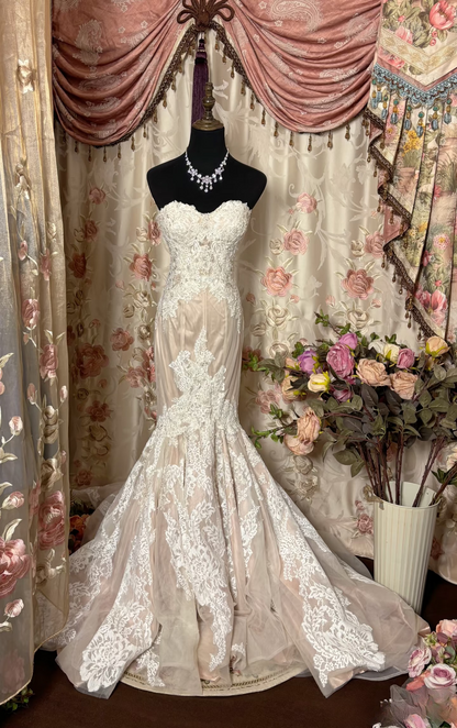 Robe de mariée rétro sirène à corset blanc champagne années 60, longue dentelle, AU233