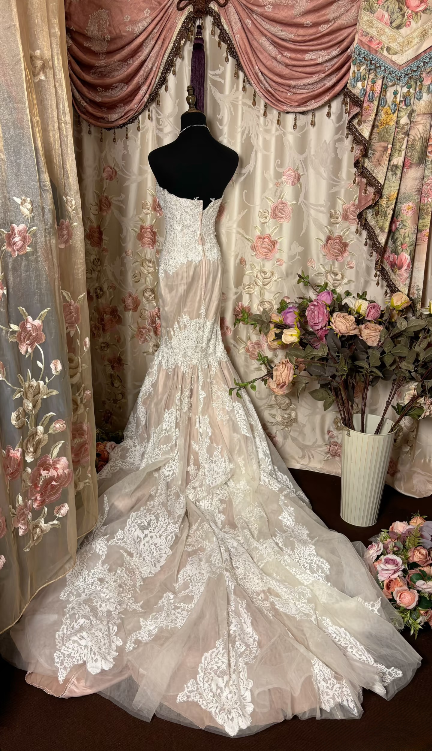Robe de mariée rétro sirène à corset blanc champagne années 60, longue dentelle, AU233