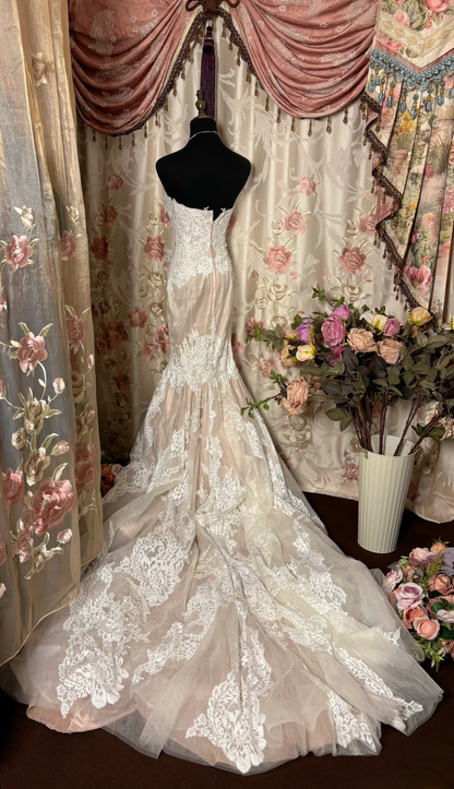 Robe de mariée rétro sirène à corset blanc champagne années 60, longue dentelle, AU233