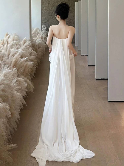 Robe de mariée sirène bustier en satin blanc, style conte de fées, longue, style automne, AU234