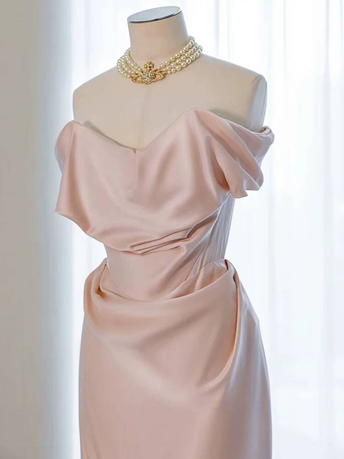 Charming Mermaid Off The Shoulder Blush Pink Satin Prom Dresses Inspiration Prom Dress Princess Graduation Dress AU235