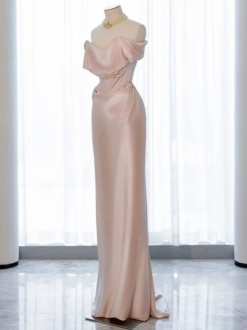 Charming Mermaid Off The Shoulder Blush Pink Satin Prom Dresses Inspiration Prom Dress Princess Graduation Dress AU235