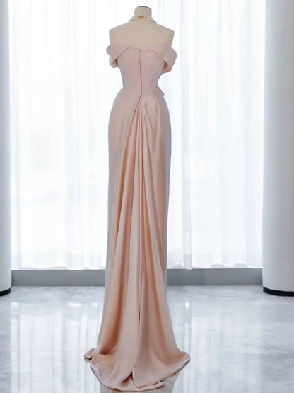 Charming Mermaid Off The Shoulder Blush Pink Satin Prom Dresses Inspiration Prom Dress Princess Graduation Dress AU235
