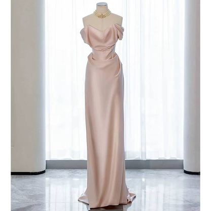 Charming Mermaid Off The Shoulder Blush Pink Satin Prom Dresses Inspiration Prom Dress Princess Graduation Dress AU235