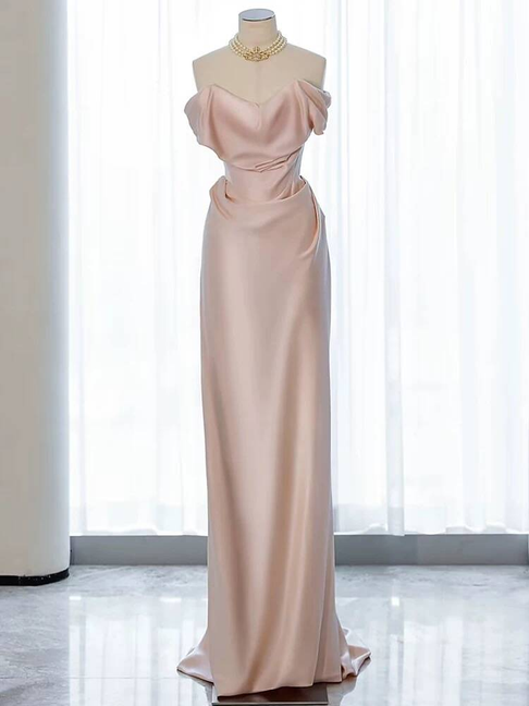 Charmante Meerjungfrau aus der Schulter Blush Pink Satin Ballkleider Inspiration Ballkleid Prinzessin Abschlusskleid AU235