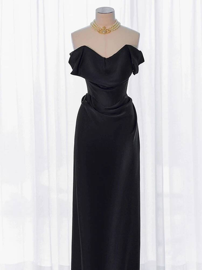 Charming Mermaid Off The Shoulder Black Satin Prom Dresses Inspiration Prom Dress Princess Graduation Dress AU236