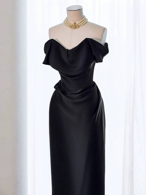 Charming Mermaid Off The Shoulder Black Satin Prom Dresses Inspiration Prom Dress Princess Graduation Dress AU236