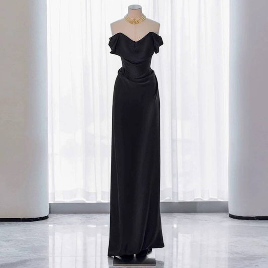 Charmante Meerjungfrau aus der Schulter Schwarz Satin Ballkleider Inspiration Ballkleid Prinzessin Abschlussballkleid AU236