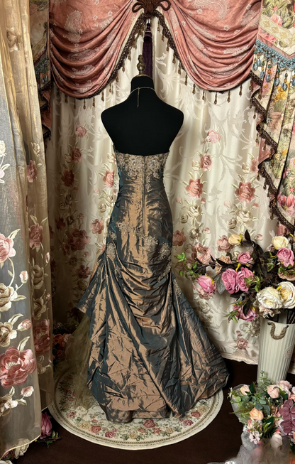 Retro Mermaid Strapless Taffeta Long Prom Dresses 80s 70s Party Prom Gowns AU236