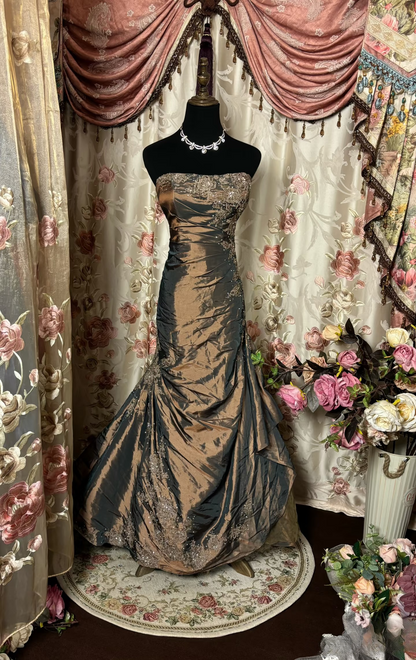 Retro Mermaid Strapless Taffeta Long Prom Dresses 80s 70s Party Prom Gowns AU236