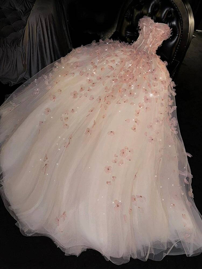Charming Ball Gown Sweetheart Blush Pink Tulle Prom Dresses Inspiration Prom Dress Princess Graduation Dress AU244