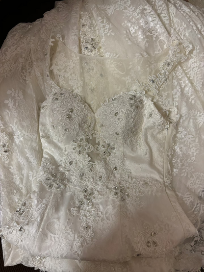 Retro Mermaid Straps Sweetheart Lace Long Prom Dresses 80s 70s Party White Prom Gowns AU244