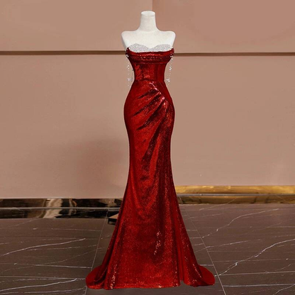 Bescheidene Meerjungfrau Schatz Pailletten Champagner Lange Ballkleider Partykleid 21. Geburtstag Outfits Abschlusskleid AU245