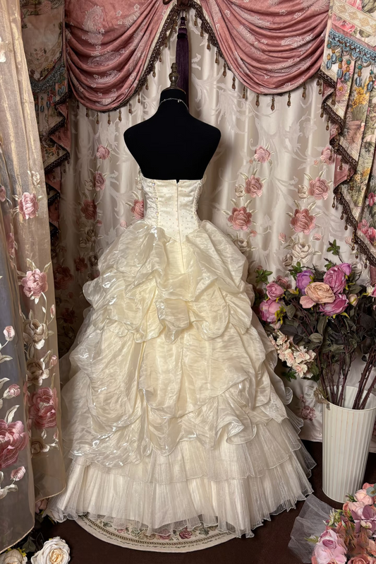 Vintage Ball Gown Strapless Taffeta Puffy Skirt Long Quinceanera Dress Sweet 15 16 Birthday Party Dresses AU247