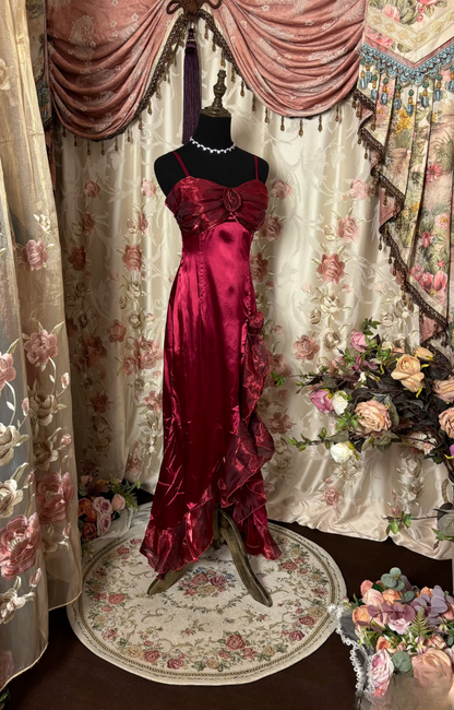 Retro Prom Dresses A line Spaghetti Strap Burgundy Vintage Long Prom Dresses Party Gowns AU249