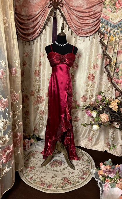 Retro Prom Dresses A line Spaghetti Strap Burgundy Vintage Long Prom Dresses Party Gowns AU249