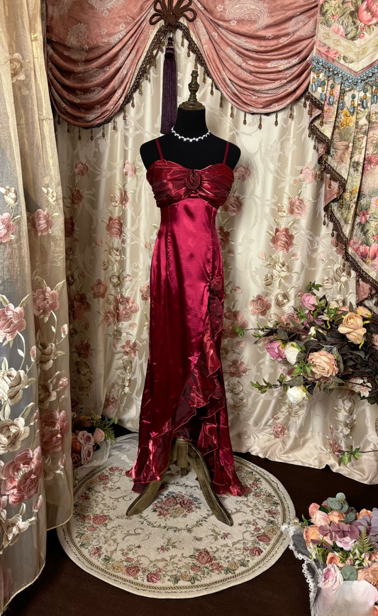 Retro Prom Dresses A line Spaghetti Strap Burgundy Vintage Long Prom Dresses Party Gowns AU249