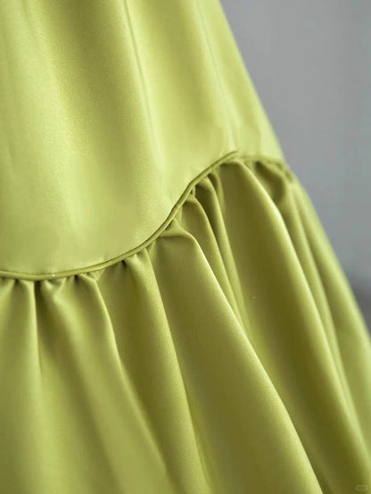 Chic Ball Gown Strapless Sage Green Satin With Ruffled Prom Dresses Long Evening Party Formal Outfits RB6635