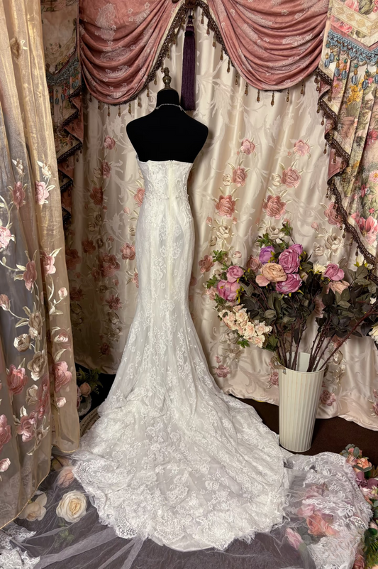 Retro Mermaid Sweetheart Lace 70s White Fitted Long Wedding Dress Bride Gown Brides Dresses AU250