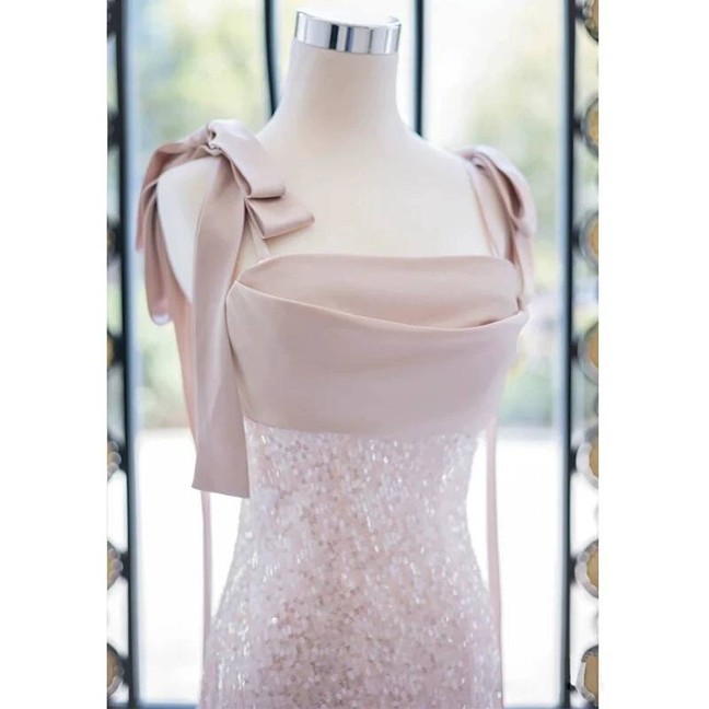 Vintage A Line Straps Sequin Pink Long Prom Dresses Party Dress 20th Birthday Outfits Graduation Dress AU251