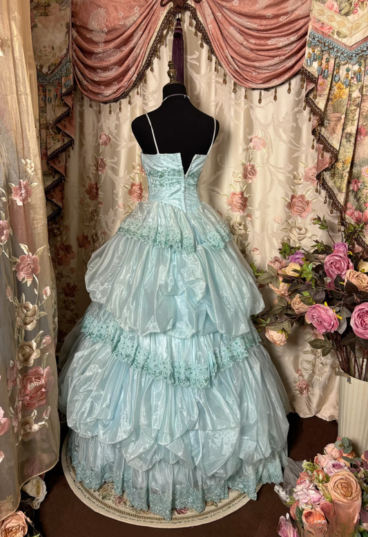 Retro Prom Dresses Ball Gown Spaghetti Strap Light Sky Blue Vintage Long Prom Dresses Party Gowns AU251