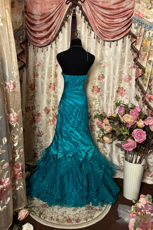 Vintage Prom Dresses 1950s Retro Classy Mermaid Sweetheart Inspo Blue Long Prom Gown AU255
