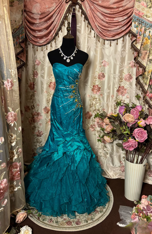 Vintage Prom Dresses 1950s Retro Classy Mermaid Sweetheart Inspo Blue Long Prom Gown AU255