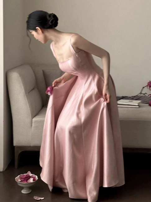 Schlichtes A-Linien-Ballkleid in Rosa mit Satin-Abschlussballkleid, Partykleid zum 21. Geburtstag, Abschlusskleid AU256
