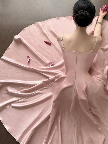 Schlichtes A-Linien-Ballkleid in Rosa mit Satin-Abschlussballkleid, Partykleid zum 21. Geburtstag, Abschlusskleid AU256