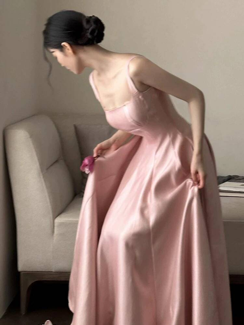 Schlichtes A-Linien-Ballkleid in Rosa mit Satin-Abschlussballkleid, Partykleid zum 21. Geburtstag, Abschlusskleid AU256