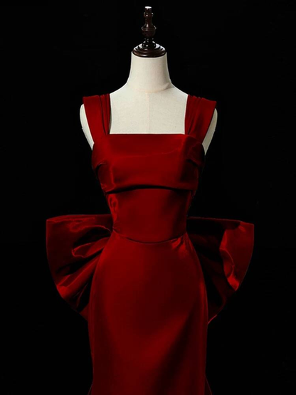 Robe de bal longue en satin bordeaux, style sirène, col carré, tenue de soirée pour 21e anniversaire, robe de remise de diplôme, AU257