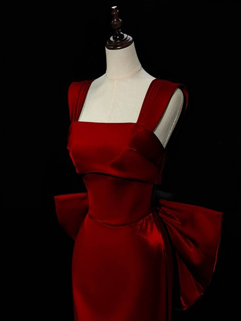 Robe de bal longue en satin bordeaux, style sirène, col carré, tenue de soirée pour 21e anniversaire, robe de remise de diplôme, AU257