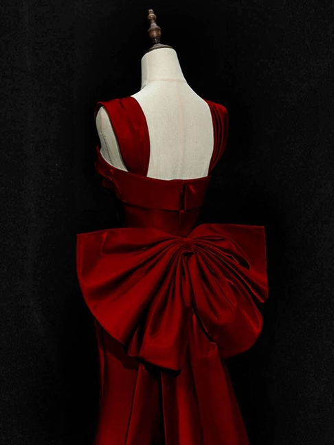 Robe de bal longue en satin bordeaux, style sirène, col carré, tenue de soirée pour 21e anniversaire, robe de remise de diplôme, AU257