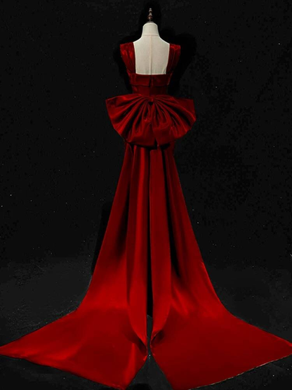 Robe de bal longue en satin bordeaux, style sirène, col carré, tenue de soirée pour 21e anniversaire, robe de remise de diplôme, AU257